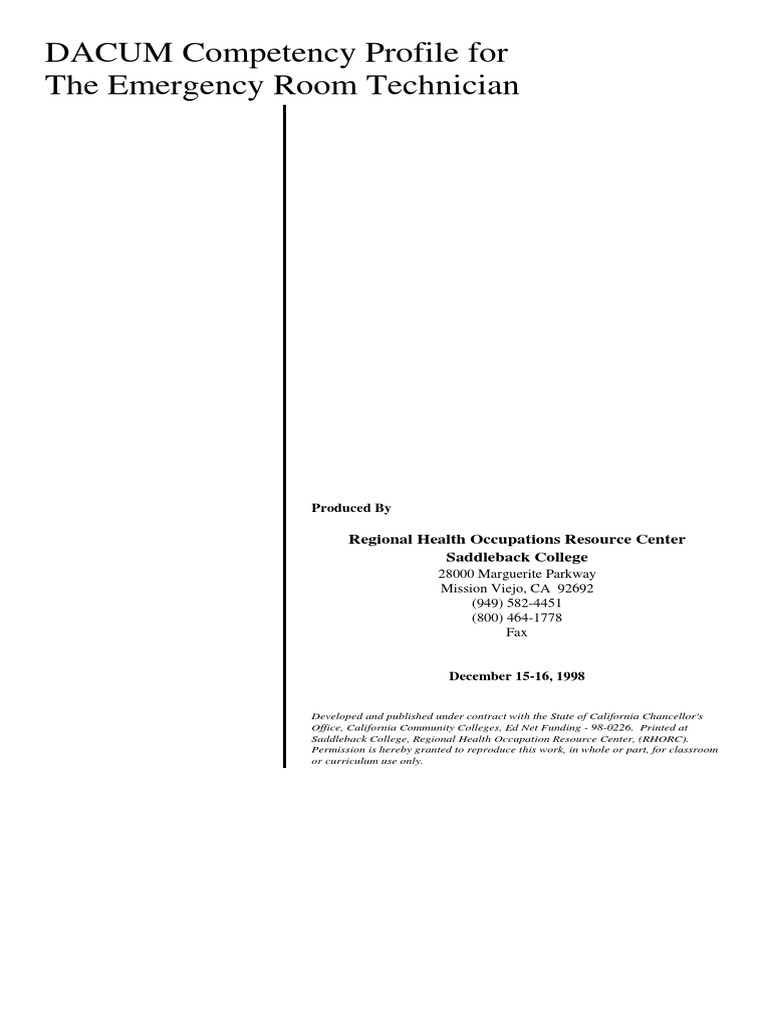 ER Technician Competency Profile | PDF | Emergency Medical Technician ...