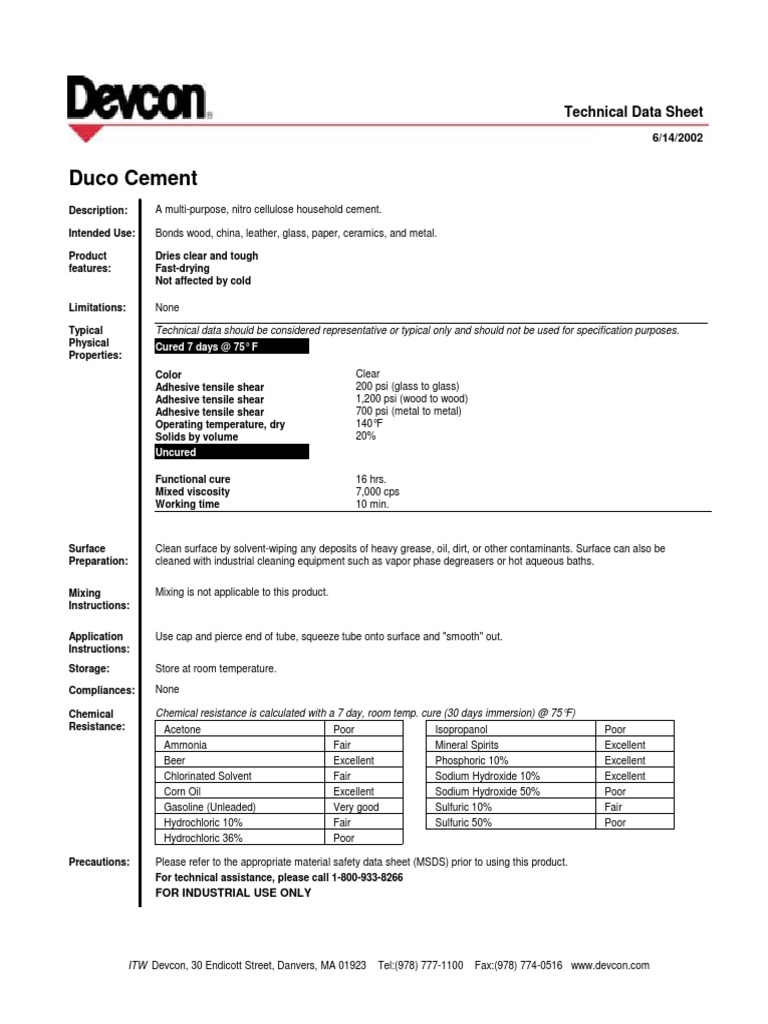Duco Cement Technical Data Sheet PDF