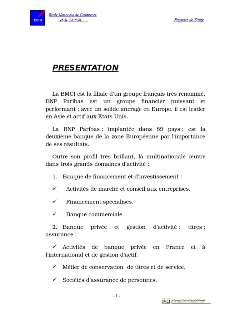 rapport de stage bmci  de la banque initiation