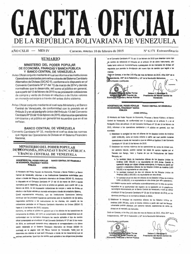 Gaceta Oficial de Venezuela Extraordinaria 6171 1022015 SIMADI