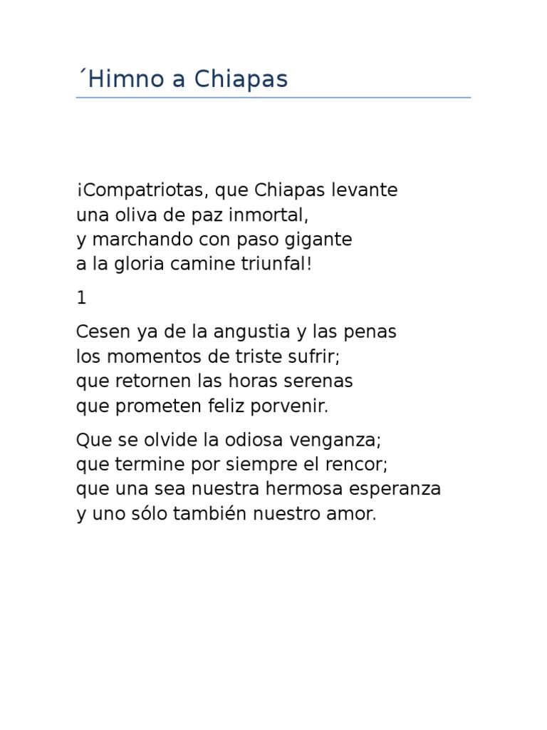 Himno A Chiapas Letra PDF