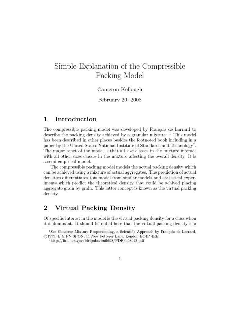 Compressible Packing Model Overview | PDF | Density | Equations