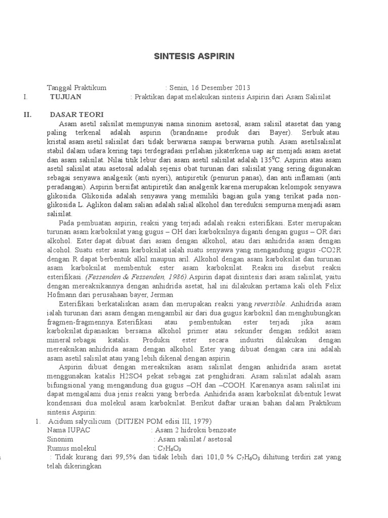Sintesis Aspirin PDF