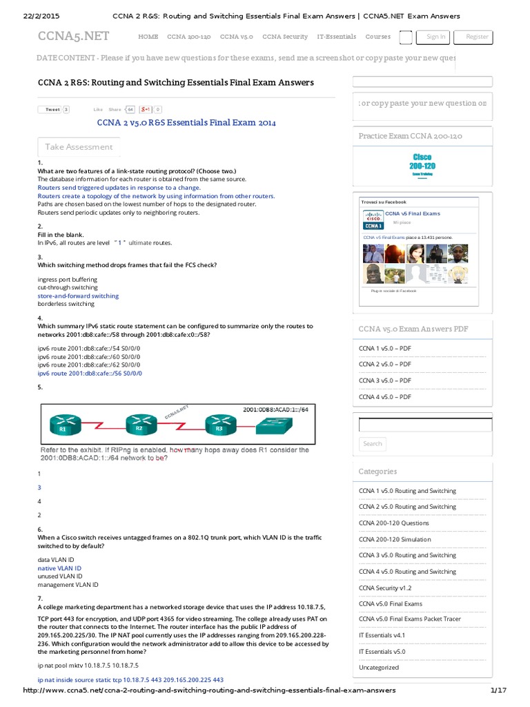 CCNA 2 R&S Routing and Switching Essentials Final Exam Answers