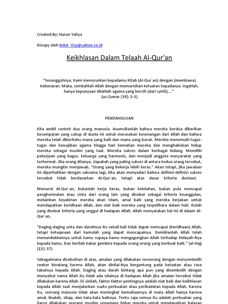 Keikhlasan Dalam Telaah Al Quran Pdf