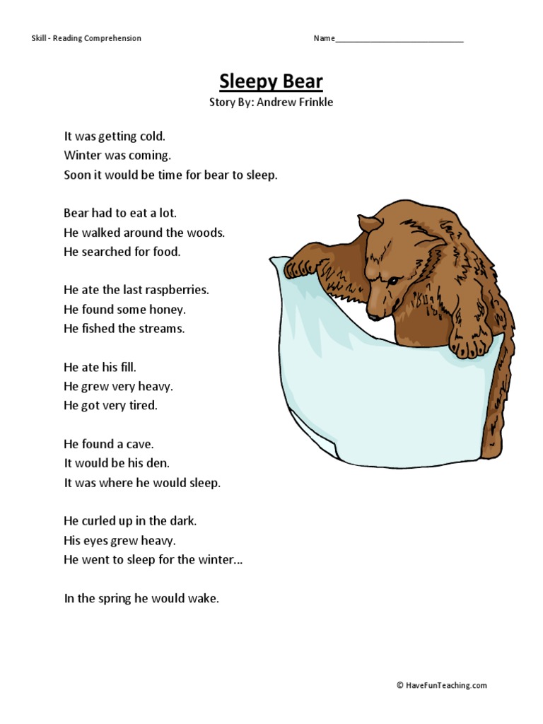 Sleepy Bear Story By Andrew Frinkle PDF