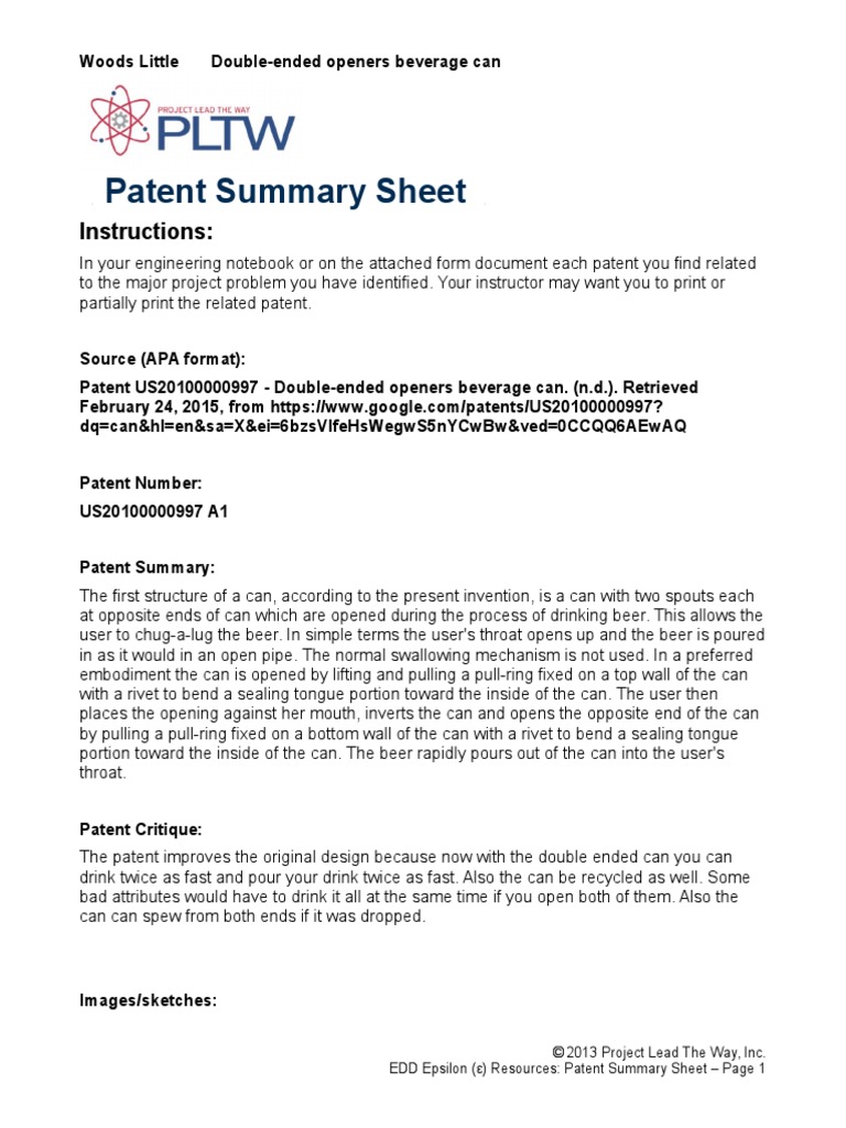 E1 3 Patent Summary Sheet | PDF
