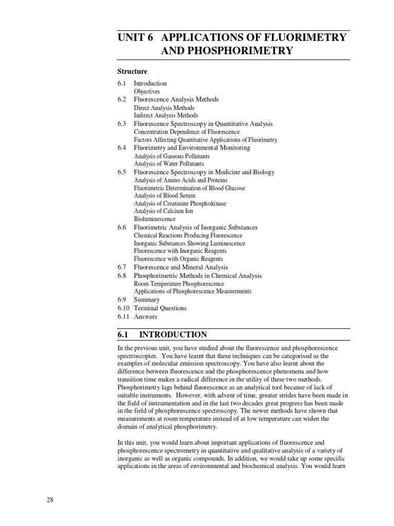 Unit 6 Applications of Fluorimetry and Phosphorimetry Download Free