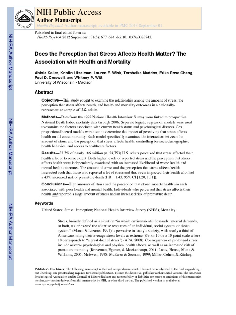 Keller Et Al., 2012 | PDF | Stress (Biology) | Stress Management
