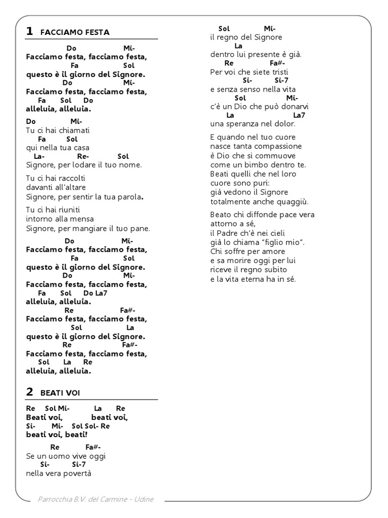Testi e Accordi Canti Assemblea