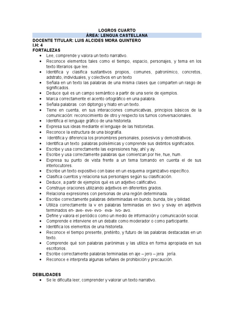 Logros Académicos en Cuarto Grado | PDF | Organismos | Importar