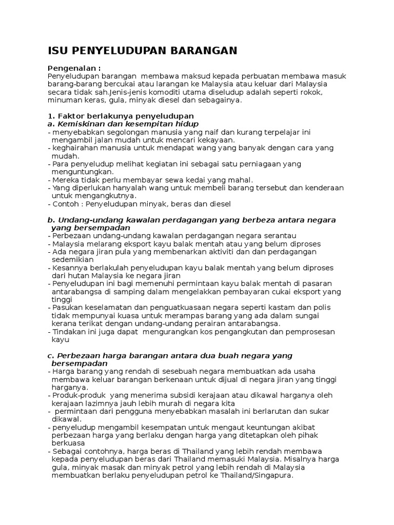 Isu Penyeludupan Barangan Pdf