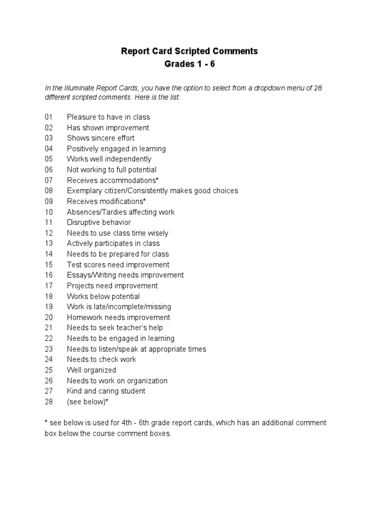 Gradecomments 1st 6thgrades | PDF