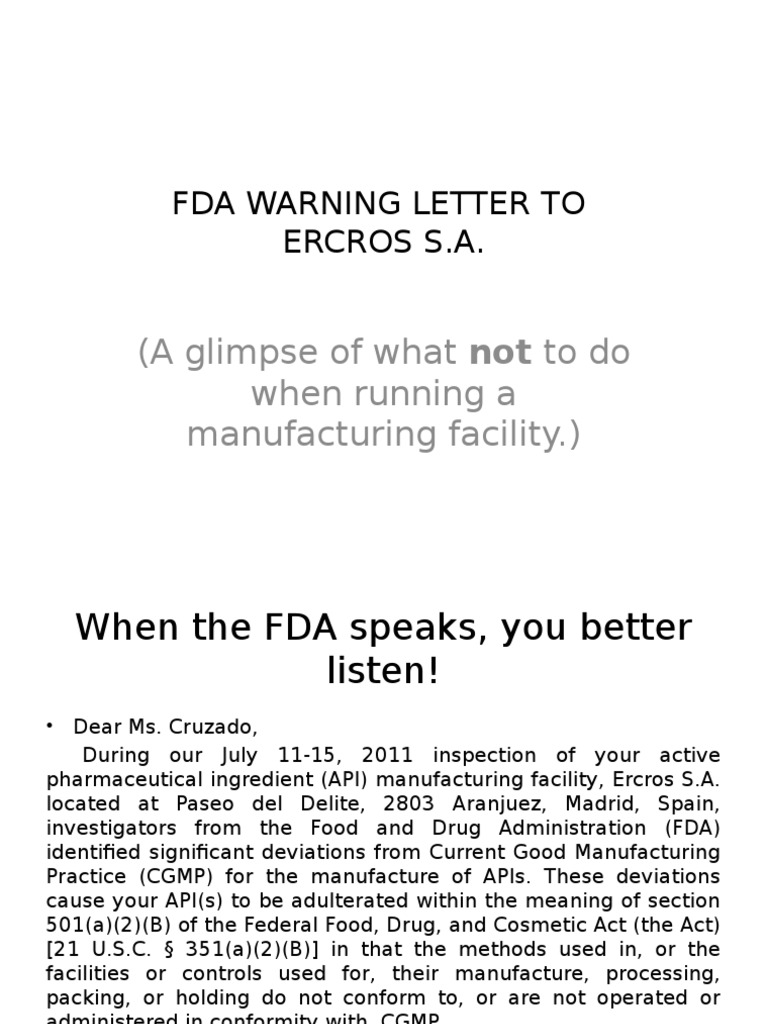 FDA Warning Letter Ppt Verification And Validation Food And Drug