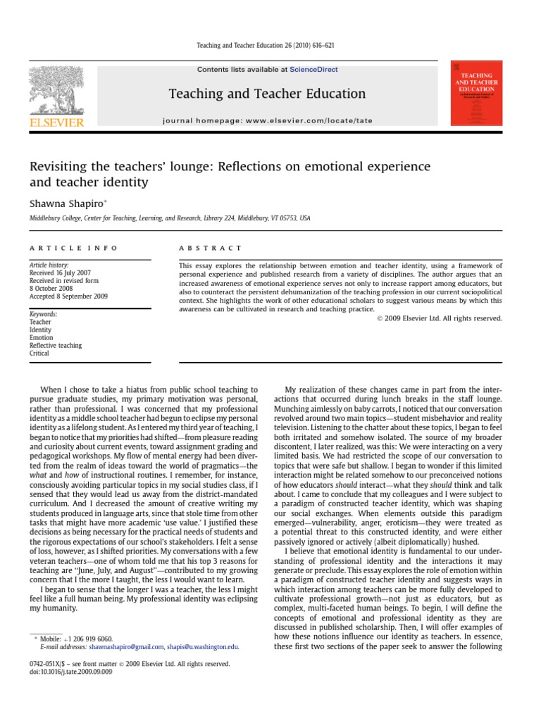 Emotional Experience in Teacher Identity | PDF | Identity (Social ...