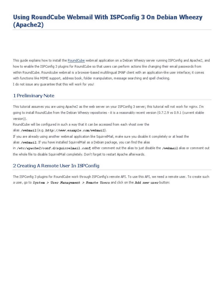 Install RoundCube on Debian Wheezy | PDF | Email | Digital Technology