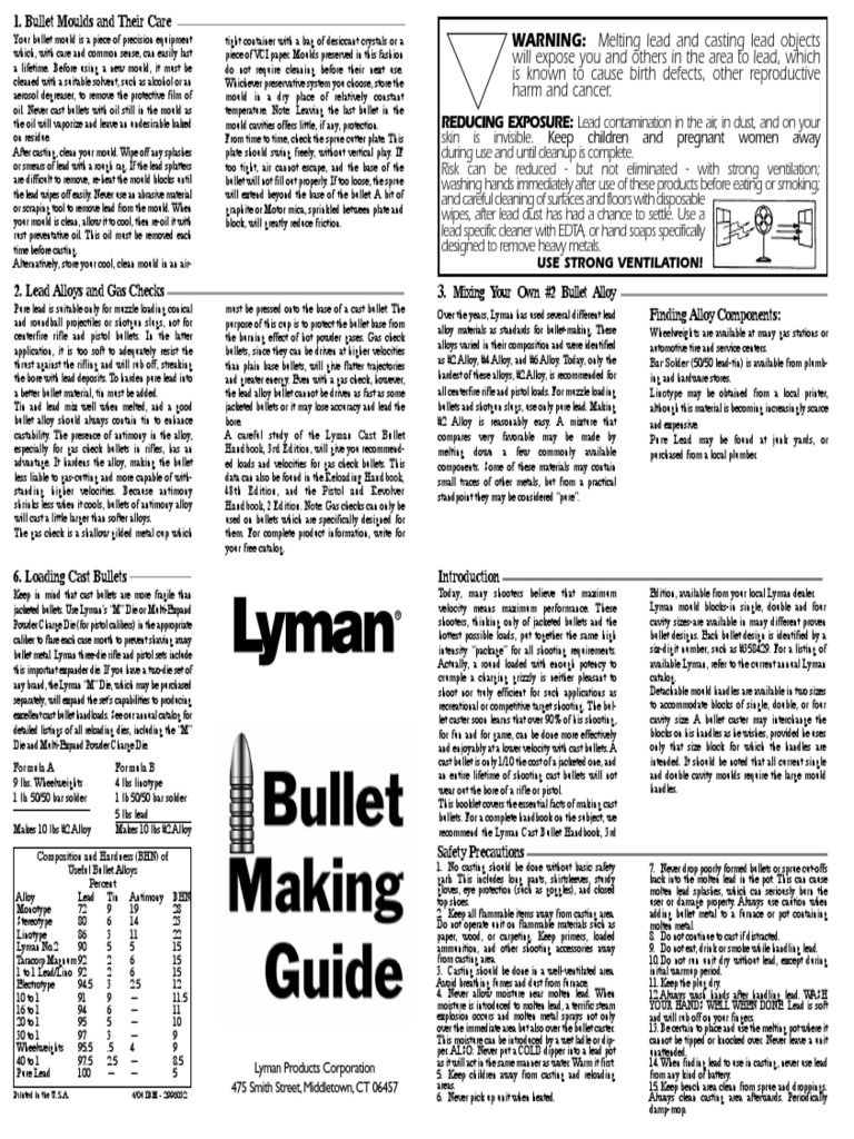 Lyman Bullet Making Guide For All Moulds Bullet Firearms