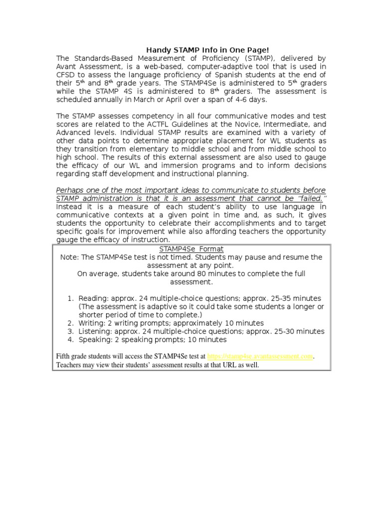 STAMP Language Proficiency Assessment Guide | PDF