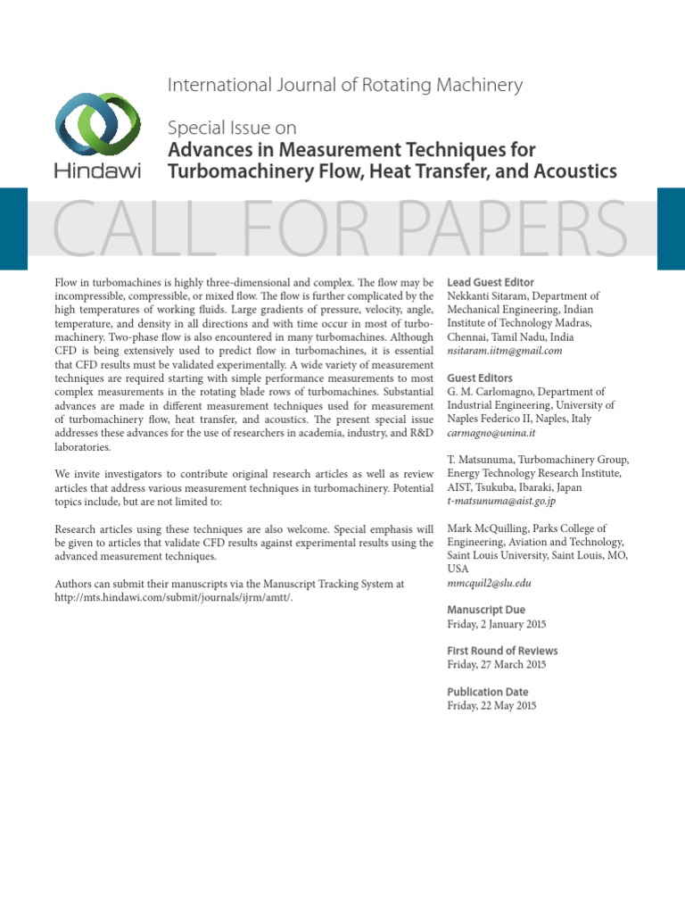 Call For Papers: Advances in Measurement Techniques For Turbomachinery ...