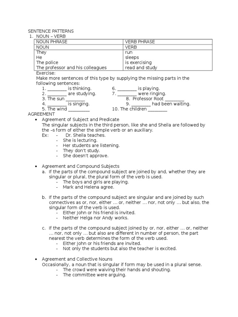Sentence Pattern | PDF | Verb | Subject (Grammar)