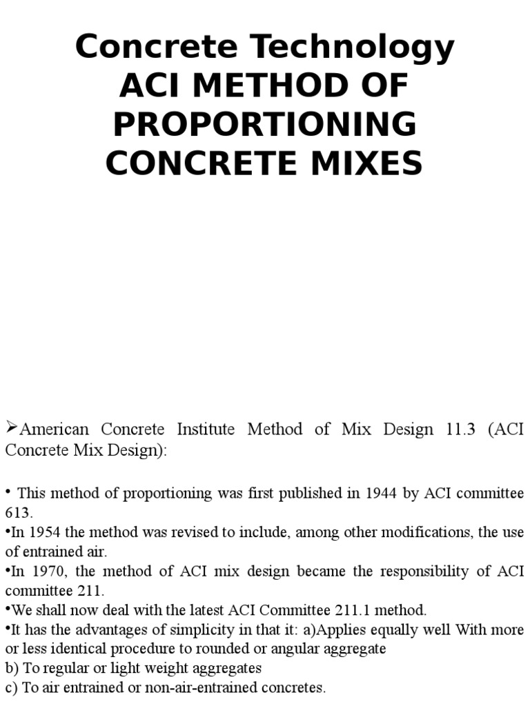 ACI Method for Concrete Proportioning | PDF