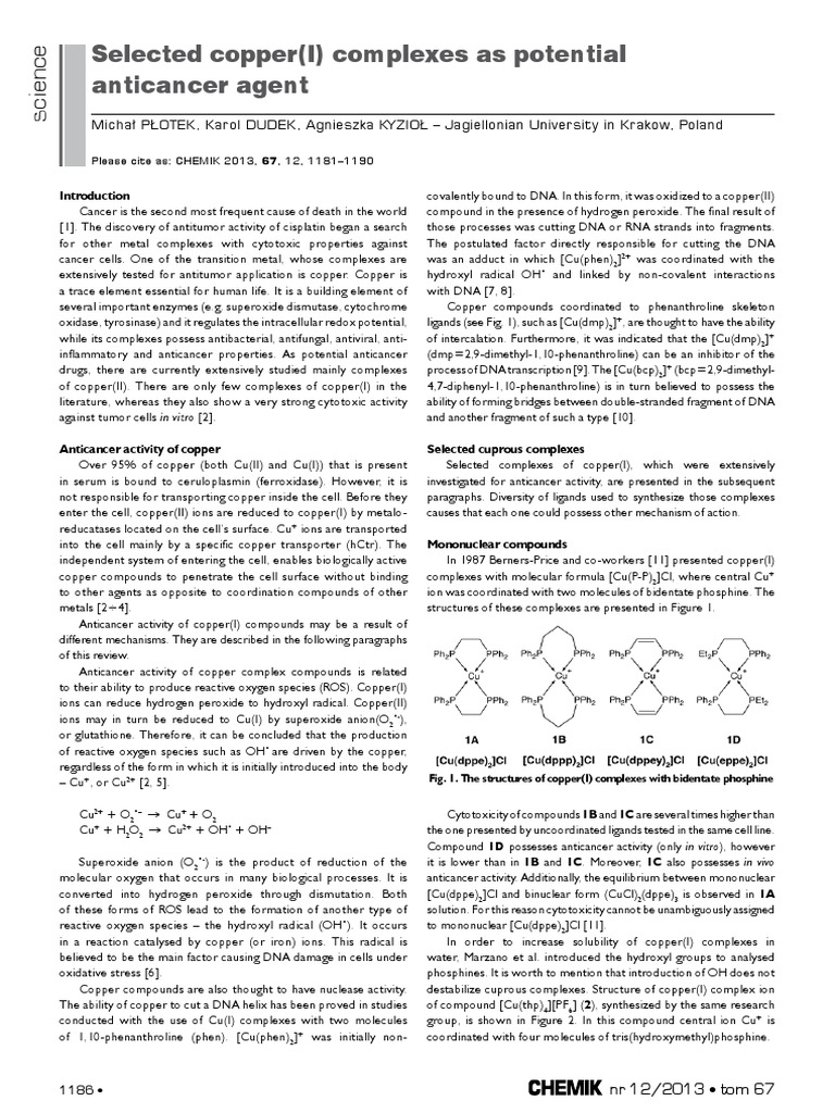 Selected Copper (I) Complexes As Potential Anticancer Agent | PDF ...