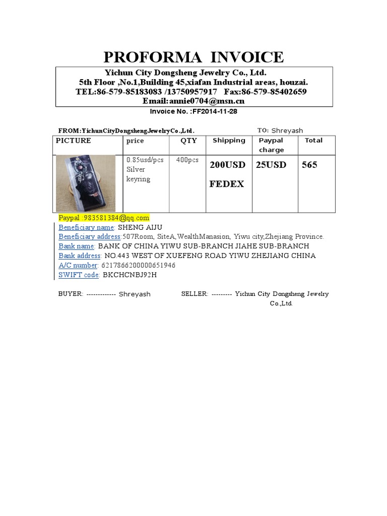 Wanchai Hong Kong Invoice Details | PDF