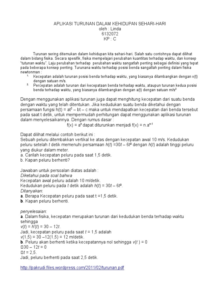 Aplikasi Turunan Dalam Bidang Fisika