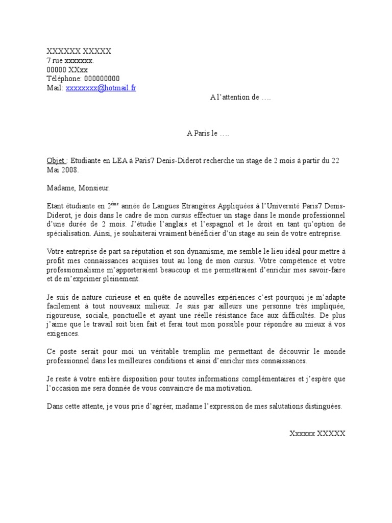 Lettre Motivation Stage 2