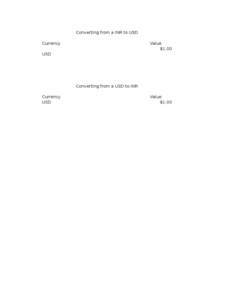 Converting From A INR To USD Currency Value $1.00 USD | PDF