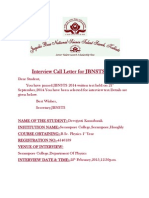 Interview Call Letter For JBNSTS 2014