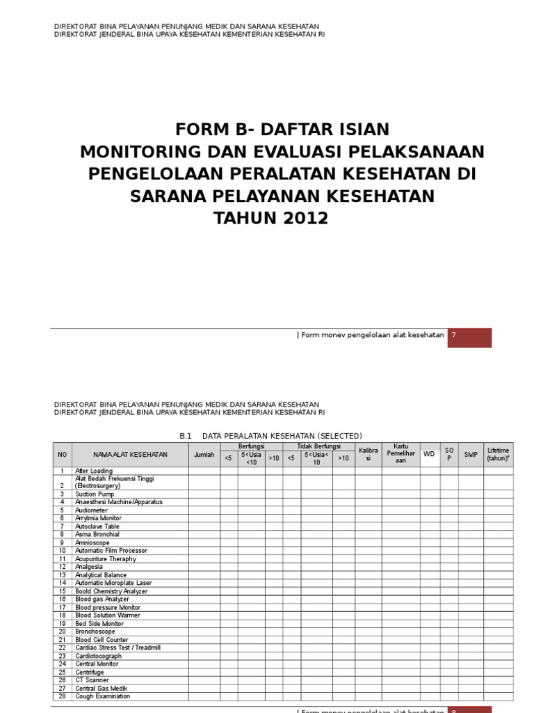 Form Monev Alat Kesehatan 2012 | PDF