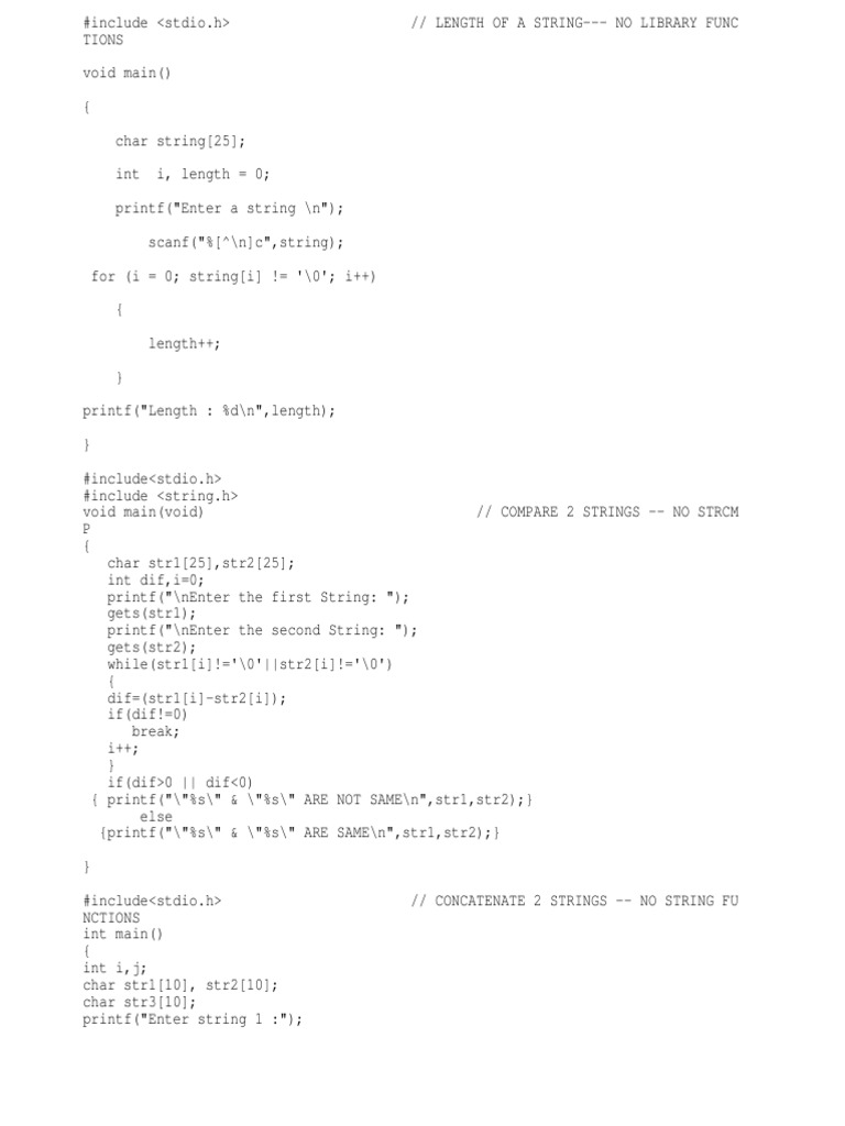 C String Operations Without Libraries | PDF | Electronic Engineering | Unix