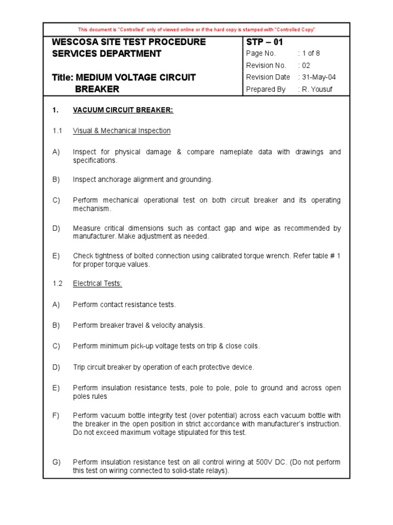 Medium Voltage Circuit Breaker Testing | PDF | Relay | Insulator ...