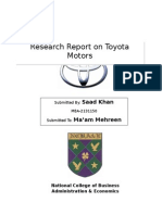 Research Report On Toyota Motors: Saad Khan Ma'am Mehreen Ashraf
