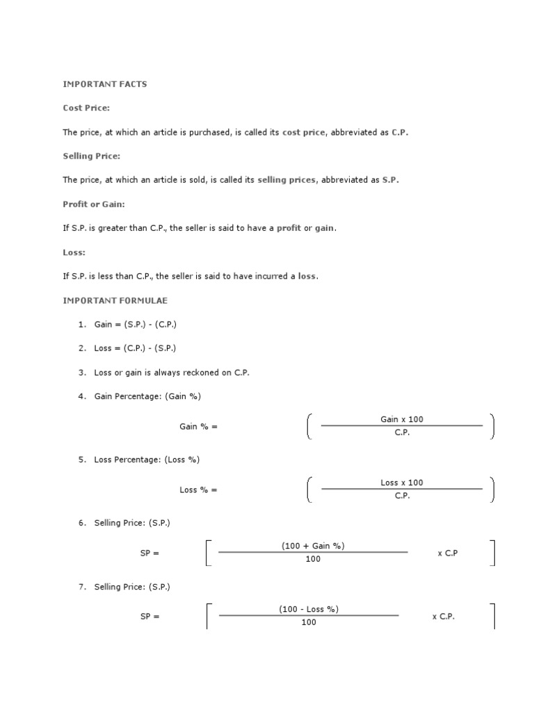 Cost Price Formulas | PDF | Business