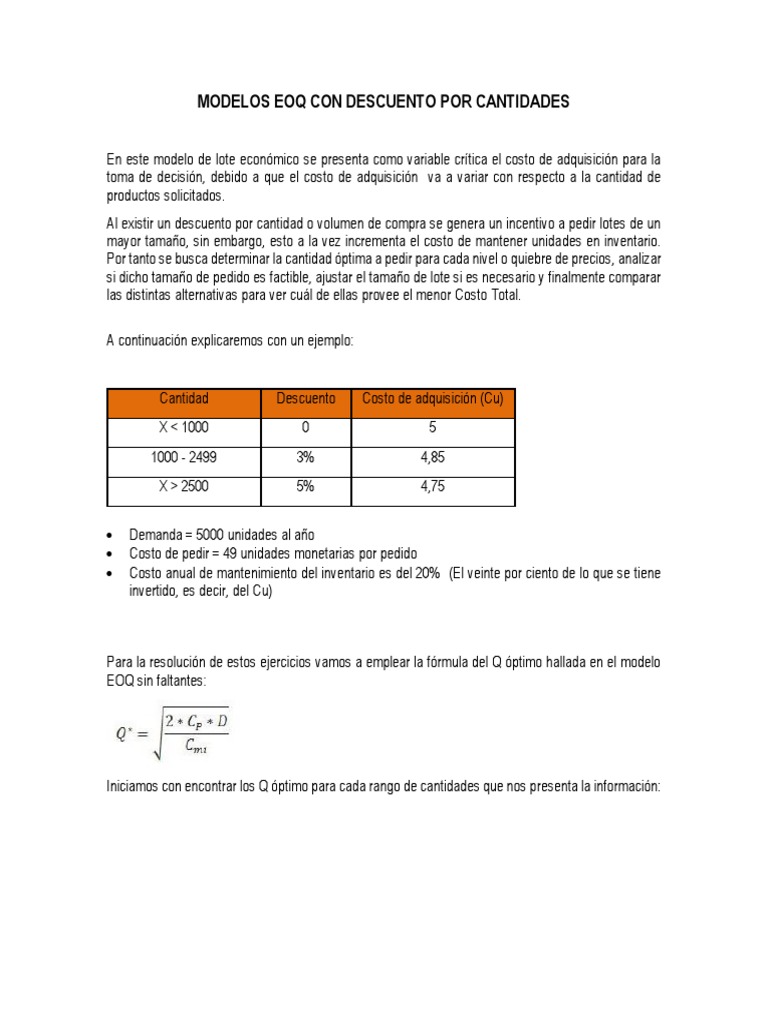 Modelos Eoq Con Descuento Por Cantidades | PDF