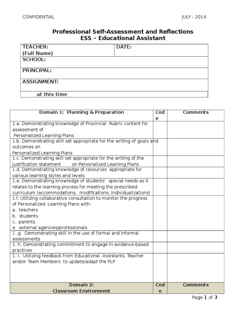 Educational Assistant Self-Assessment Guide | PDF | Educational ...