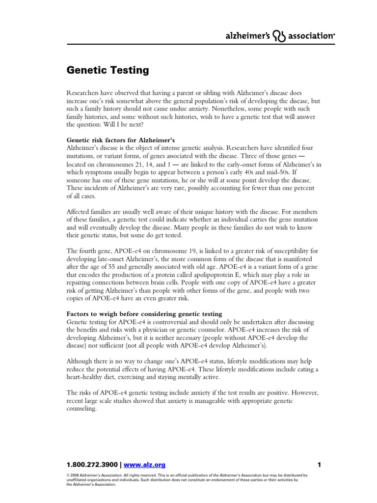 Topicsheet Genetictesting | PDF | Alzheimer's Disease | Genetic Testing