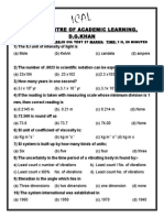 Indus Centre of Academic Learning, D.G.Khan: Paper: Physics Class:Xi CH: Test 27 Marks: Time: 1 H, 20 Minutes