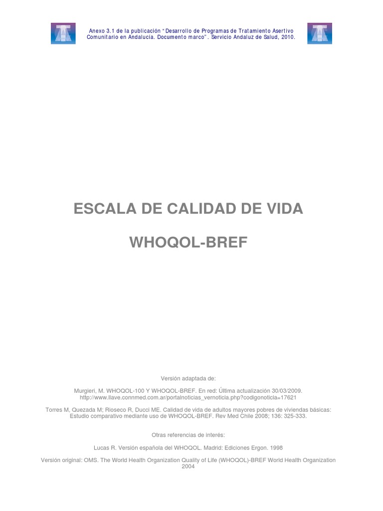 Escala WHOQOL-BREF: Calidad de Vida | PDF | Cuestionario | Salud y ...