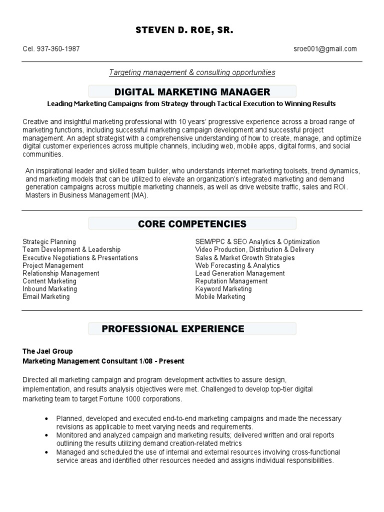 Digital Marketing Manager Resume - SRT | PDF | Digital Marketing