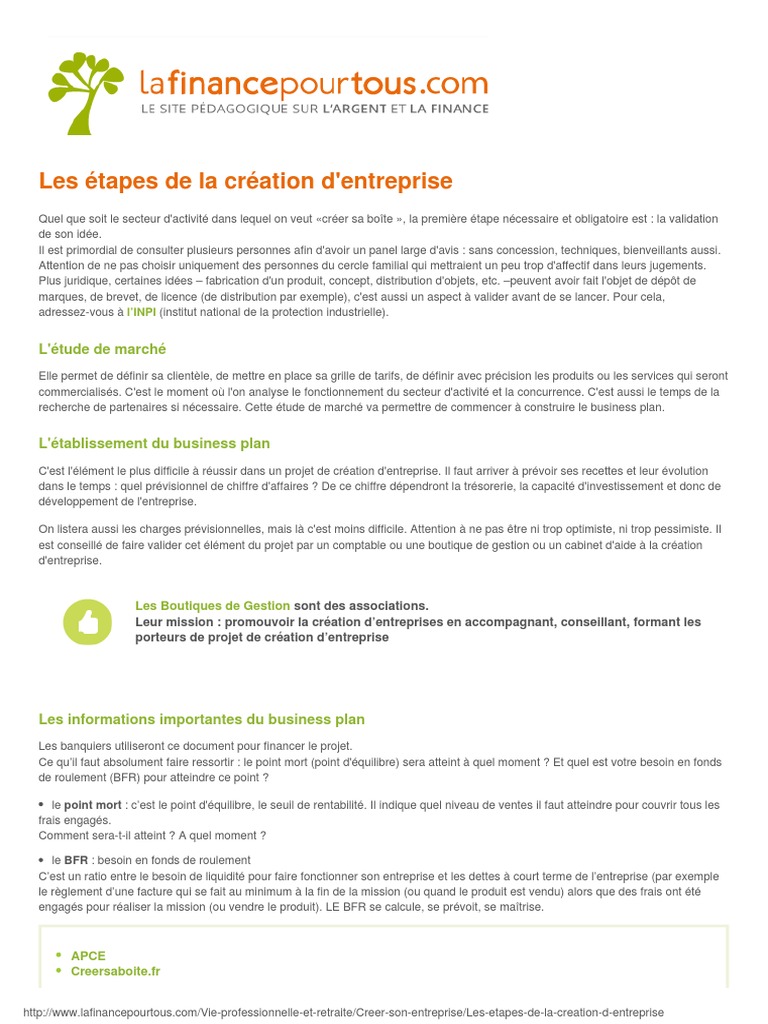 Schéma Synthèse Création D entreprise Idée Business Plan Financement Les Etapes de La Creation D Entreprise | PDF | Ratio financier | Business