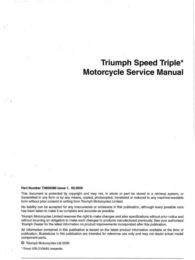 Workshop Manual Triumph Speed Triple 1050-3-2005 | Screw | Nut (Hardware)
