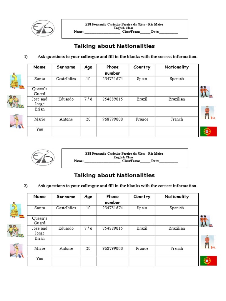 Nationalities in English Class Activities | PDF
