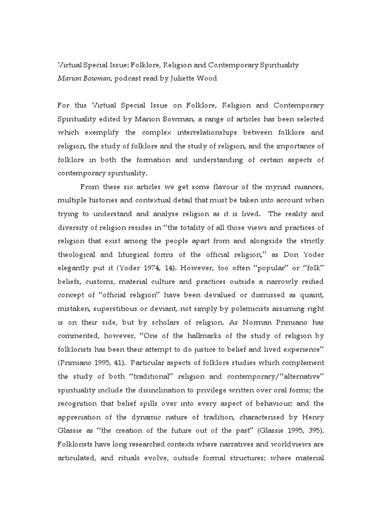 Marion Bowman 2014 Virtual Special Issue Introduction PDF Modern
