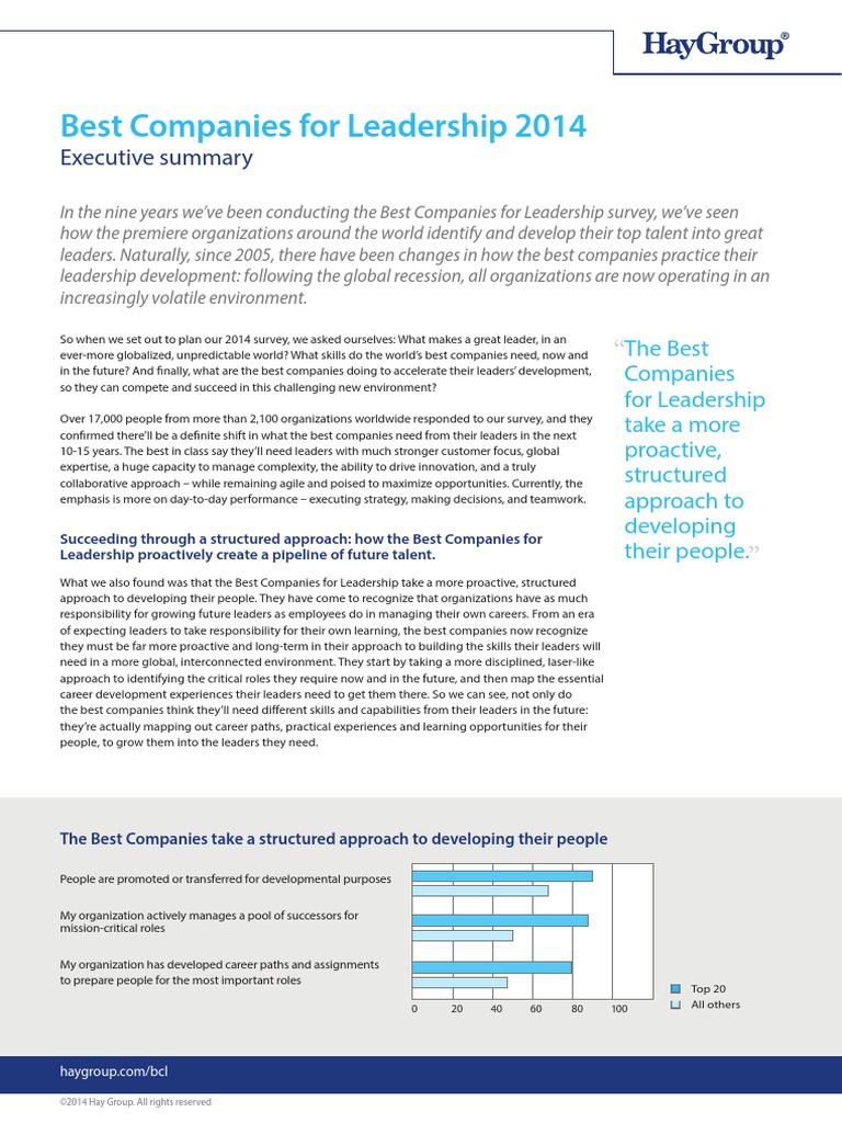 Best Companies for Leadership 2014 Executive Summary Leadership