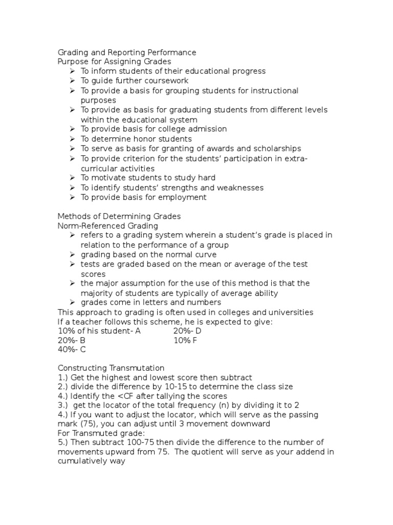 Grading and Reporting Performance Methods | PDF | Grading (Education ...