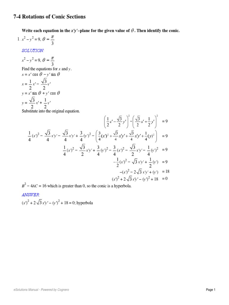 7 4 Rotations Of Conic Sections Pdf Quadratic Equation Equations