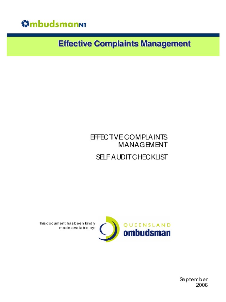 Complaints Management Self Audit Checklist | PDF | Audit | Complaint